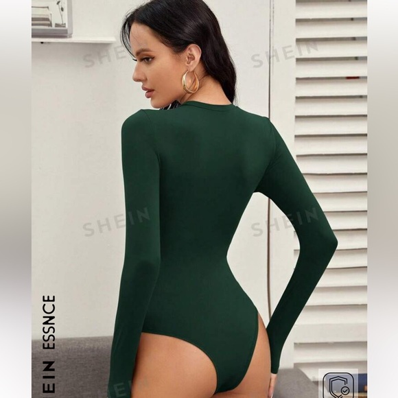 Dark Green Long Sleeve Bodysuit - Picture 2 of 4